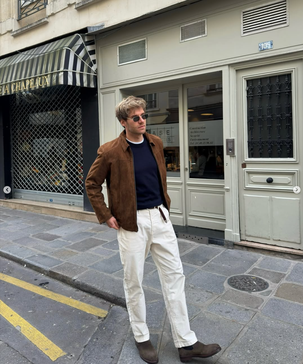 Marco Leisten, Wildlederjacke vor Hutladen, Paris